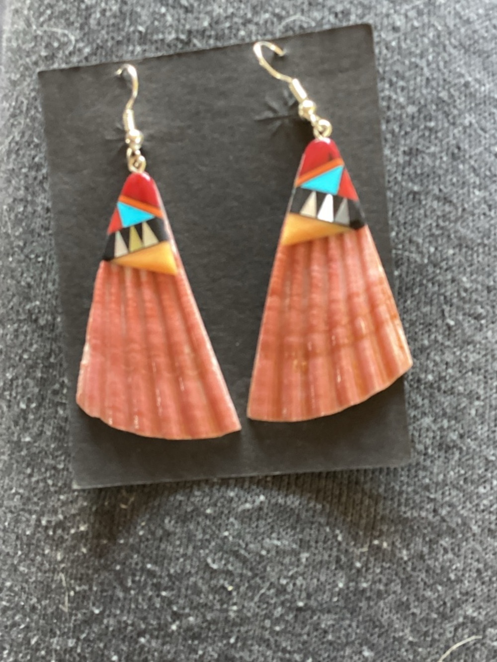 Earrings Spiny Oyster shell  with multi stone mosiac.